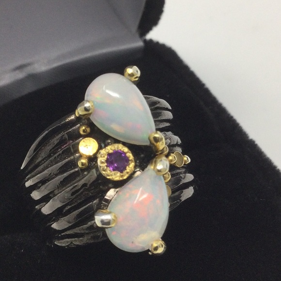 Atlanta Gem & Mineral Show Jewelry - Outstanding Genuine Fiery Opal Duo Ring